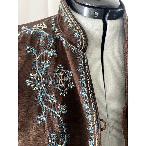 Silk Land Woman Brown Blue Beige Button Front Blazer Size 2x - Picture 7 of 11